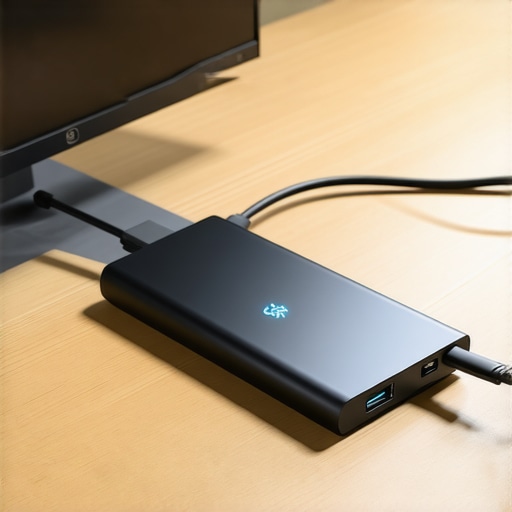 High-Performance USB-C Dock Setup A high-quality USB-C dock connecting a monitor to a laptop for high refresh rate performance.