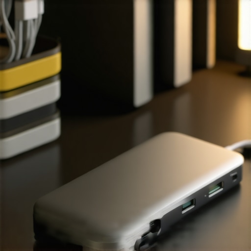 High-Performance USB-C Dock and Maintenance Setup Close up of a professional USB-C dock on a clean desk with ergonomic accessories.