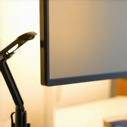 High quality desk lighting with high CRI Close up of a desk lamp with high color rendering index illuminating a workspace.