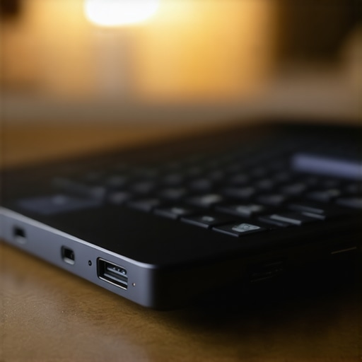 A close-up shot of a Thunderbolt port on a laptop with the lightning bolt symbol.