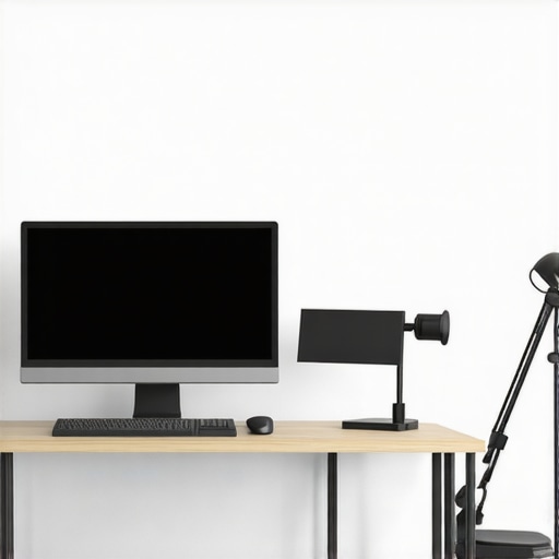 Indirect lighting technique for professional home office Professional desk setup using indirect lighting to improve video call quality and reduce shadows.
