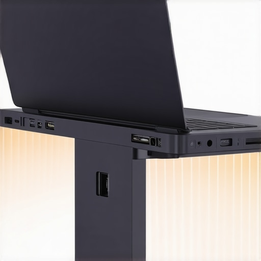 Laptop thermal throttling in vertical stand Illustration of a laptop in a vertical stand experiencing heat buildup and thermal throttling.