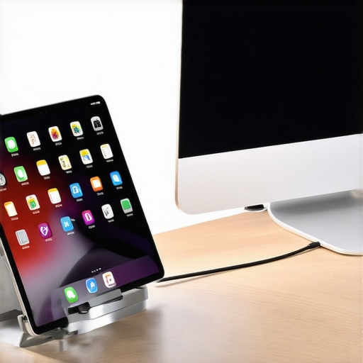 An organized tablet and monitor workspace with clean cable management
