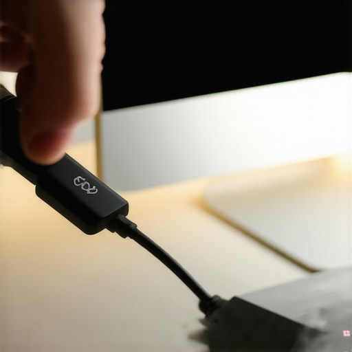 A close up of a person cleaning a USB-C connector to maintain a stable desk setup connection.