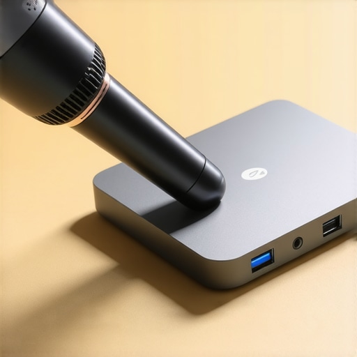 Cleaning a USB-C dock with an electric air duster to prevent hardware failure