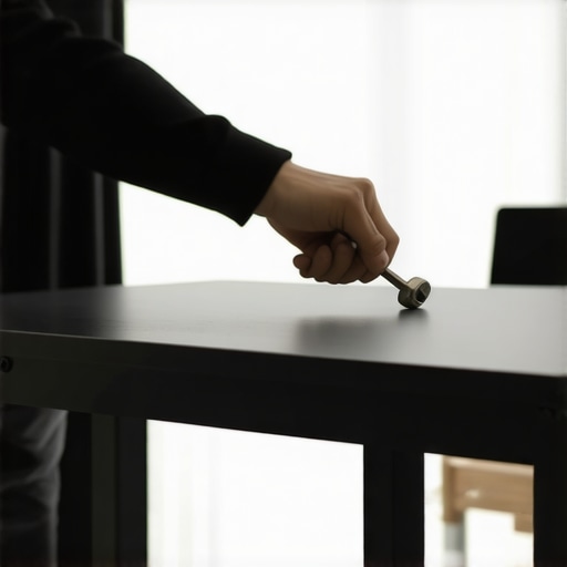 Maintaining a Stable Standing Desk Person tightening bolts on a standing desk frame for stability