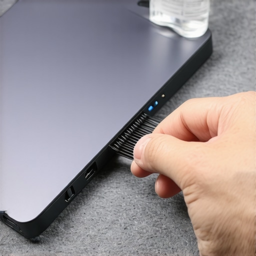 Maintaining a USB-C Dock with Pro Tools Close-up of cleaning a USB-C dock port with an anti-static brush for maintenance.