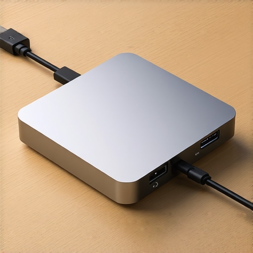 Managing USB-C Dock Interference A close-up of a desk setup showing a USB-C dock and a solution for wireless mouse lag.