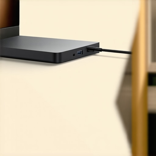 Managing USB-C Dock Wireless Interference A USB-C docking station with an extension cable routed away to prevent wireless keyboard lag.