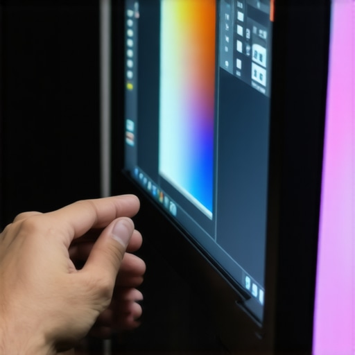 A person adjusting color settings on dual monitors for better color matching.