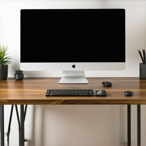 Maximizing Minimalist Desk Space with a Shelf A walnut desk shelf organizing a clean workspace with no drawers.