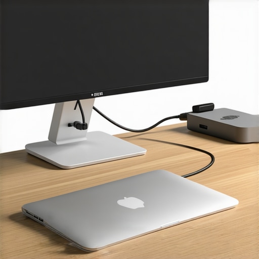 Minimalist Desk Cable Management A top-down view of a minimalist desk setup showing clean cable management and a monitor arm.