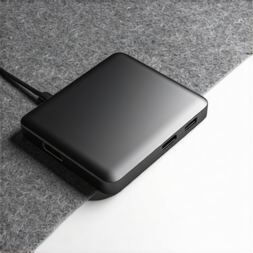 High-quality USB-C docking station on a felt desk mat for an organized office setup.