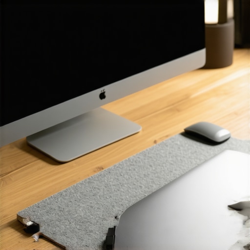 Minimalist Desktop Setup Maintenance A clean, modern desk setup with a monitor arm and felt desk pad representing workspace maintenance.