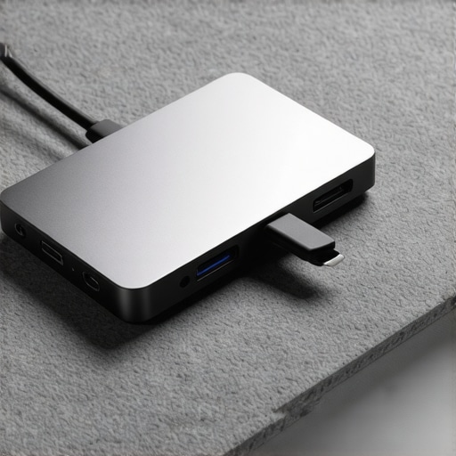 Close up of Thunderbolt 4 cable and USB-C dock on a felt desk mat