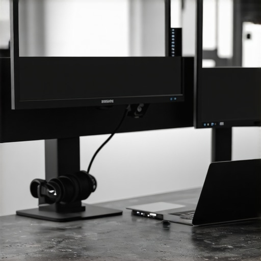 A clean and professionally maintained ergonomic desk setup with dual monitors and a USB-C dock.