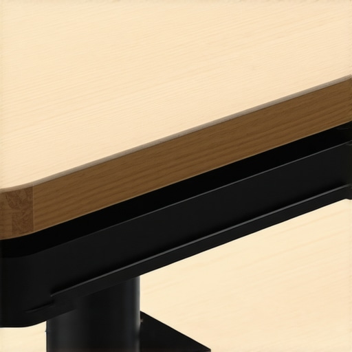 A steel reinforcement plate used to protect a thin plywood desk from a monitor arm clamp.