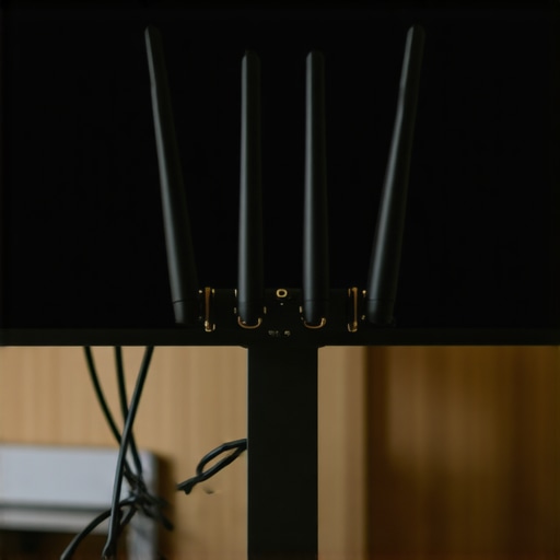 Step-by-step guide showing a router securely attached to the VESA mount on the back of a PC monitor for a minimalist desk setup.