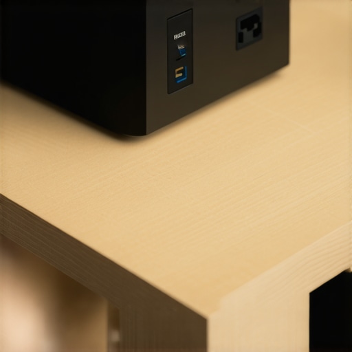 Mounting a heavy power brick under a minimalist desk A power brick secured under a wooden desk with industrial strength adhesive strips.