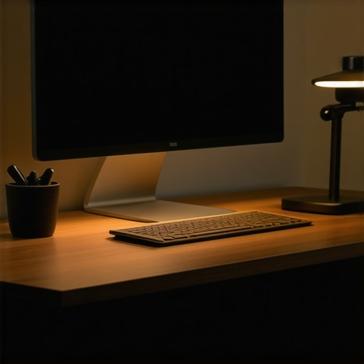 A high-end desk setup showcasing indirect bias lighting and a professional USB-C dock for multi-monitor support.