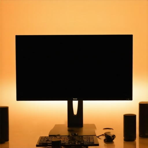 Optimized Desk Lighting and Dock Setup A modern desk setup showing the balance between monitor brightness and ambient room lighting to reduce eye strain.