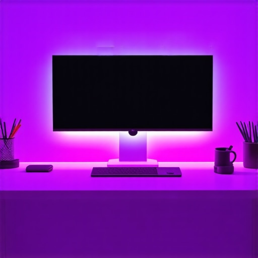 Optimized Desk Lighting and Monitor Setup A professional workspace showing balanced monitor lighting and an ultra-wide screen setup.