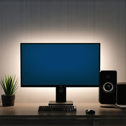 Optimized Desk Lighting and Setup A computer monitor with bias lighting and a clean desk featuring a USB-C dock
