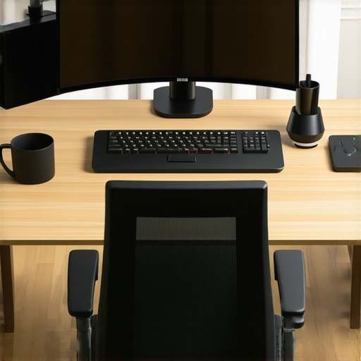 An organized ergonomic desk setup showcasing a silent office chair, a monitor arm, and a clean USB-C dock for optimal workspace posture.