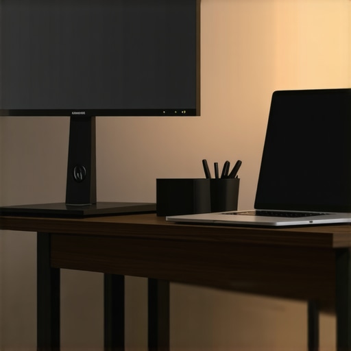Optimized Ergonomic Home Office Setup A clean and ergonomic desk setup featuring a monitor at the correct height and organized cable management.
