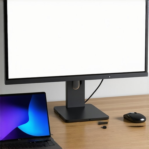A clean ergonomic desk setup showing a primary monitor, an angled tablet as a secondary screen, and a professional USB-C dock.
