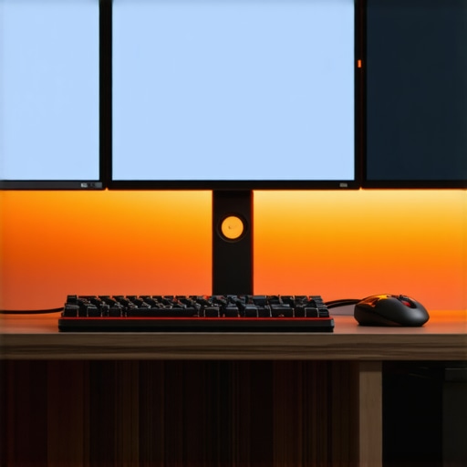 Optimized Multi-Monitor Productivity Setup A professional desk setup with three monitors and a clean cable management system.