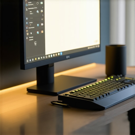 Optimized Pro Desk Setup with Bias Lighting A professional workspace featuring a monitor with bias lighting and a USB-C dock