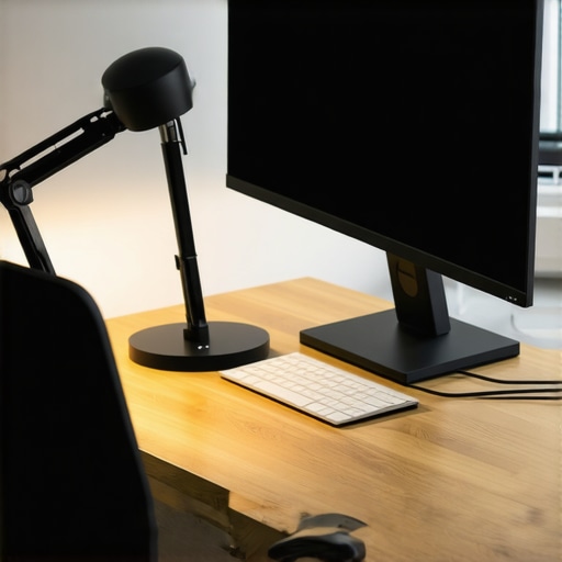 Optimized Small Space Home Office Setup A compact and organized home office desk with a monitor arm and USB-C dock.