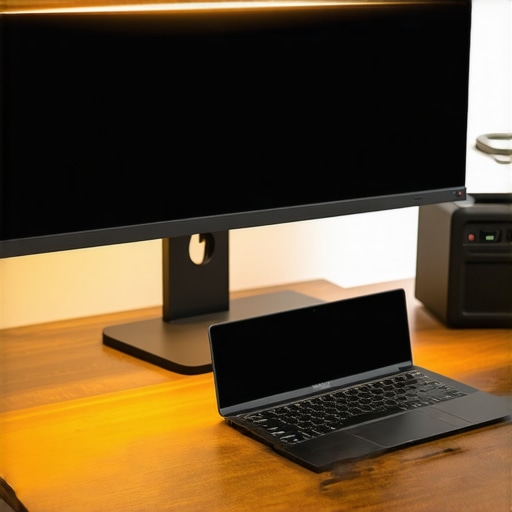 Optimizing Tech and Lighting for Productivity Modern desk setup featuring a monitor light bar and professional office accessories.