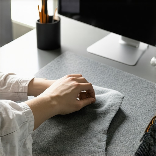 Polishing a glass desk to perfection Close up of hand buffing a minimalist glass desk with a microfiber cloth