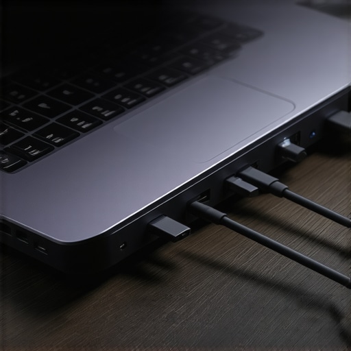 Close-up of a professional USB-C docking station with multiple connections