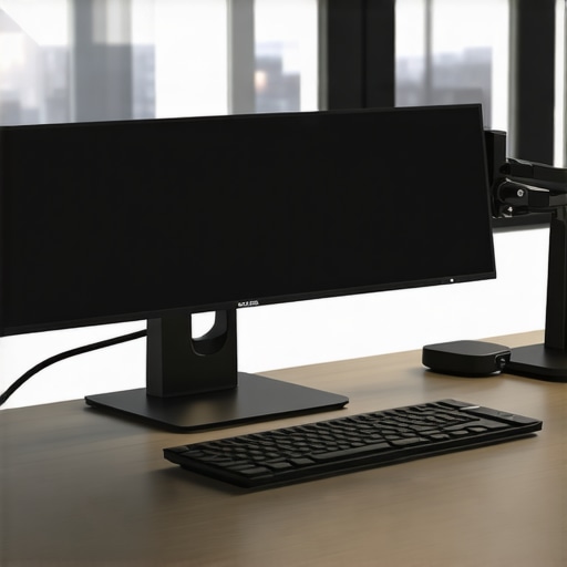 A close-up of a professional desk setup with a USB-C dock, monitor arm, and ergonomic lighting for maximum productivity.