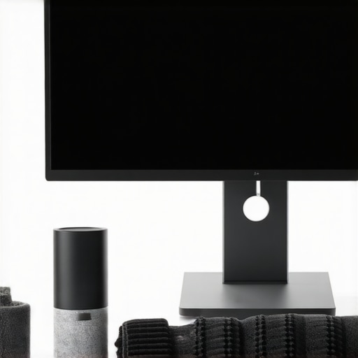 A high-end desk setup with a monitor, dock, and cleaning tools to maintain performance.