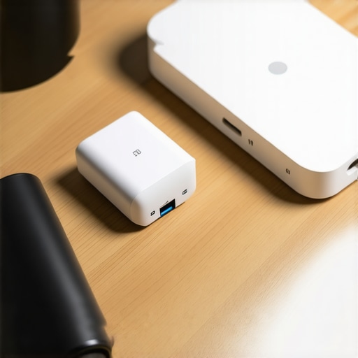 Tools for maintaining a professional desk setup including a label maker and air duster.