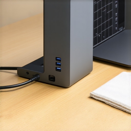 Professional Desk Maintenance and Dock Setup High-end USB-C dock and cleaning kit for workspace maintenance