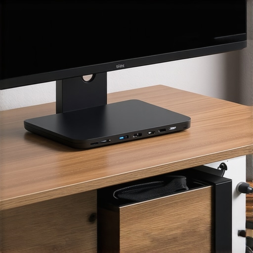 Professional Desk Setup Maintenance and Tech Care A person using a microfiber cloth to clean a computer monitor next to a managed USB-C dock setup.