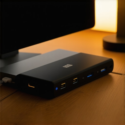 Professional Docking Station and Cable Labeling A high-quality USB-C dock with neatly labeled and managed cables on a professional desk setup