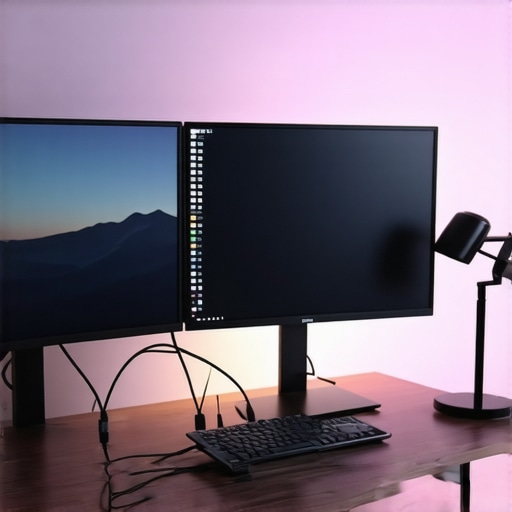A modern desk setup showing ergonomic lighting and a USB-C dock organization.