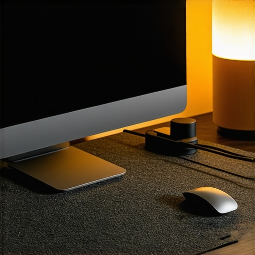 Professional Maintenance for a Modern Desk Setup A clean desk setup showing a USB-C dock and monitor with warm lighting