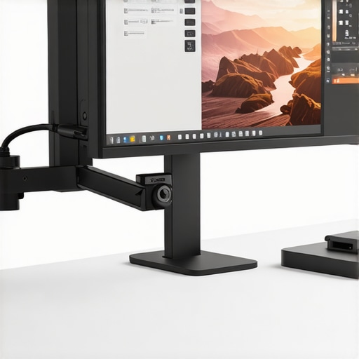 Professional Monitor Calibration and Mounting Setup A high-end monitor being calibrated with a colorimeter on a professional monitor arm