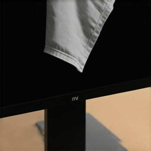Professional Monitor Cleaning Technique Microfiber cloth wiping dust off a high-end productivity monitor screen.