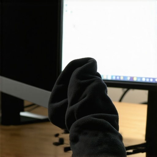Professional Monitor Cleaning and Maintenance A person cleaning a computer monitor with a microfiber cloth in a modern office setup.