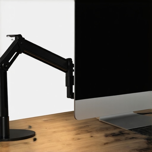 Minimalist desk setup with a VESA mounted monitor and single cable USB-C docking solution.