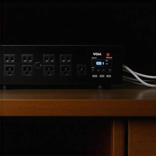 Professional Power Conditioner Setup A high-quality power conditioner with organized desk cables for a stable workspace.