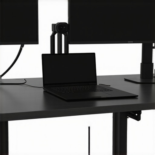 A high-performance workspace showing a USB-C dock and dual monitors with clean cable management.